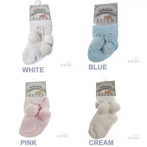 Baby Infants Soft Touch Pom Pom Ankle Sock Pink Blue Boy Girl 0-3 3-6 6-12 12-18