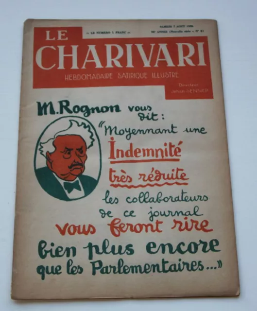Ancienne revue Hebdomadaire satirique LE CHARIVARI Jehan Sennep n°8 Août 1926