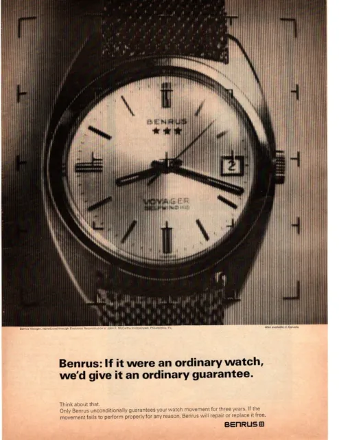 1967 Benrus Voyager Self Winding Watch Movement Guarantee Print Ad