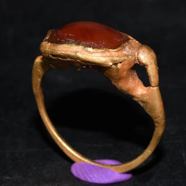 Genuine Ancient Roman Gold Ring with Carnelian Stone Bezel Ca. 1st-3rd  Century