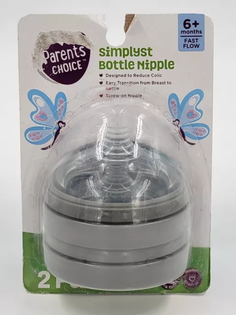 2-Pack Parent's Choice Simplyst Baby Bottle Nipple 6+ Months Fast Flow