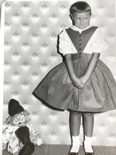 H1 Photograph Cute Little Girl Big Dress Clown Doll Looking Away Off Camera
