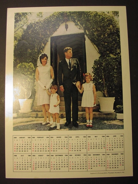 JFK calendar 1 month after assassination, with Jackie & kids; Phila. Bulletin