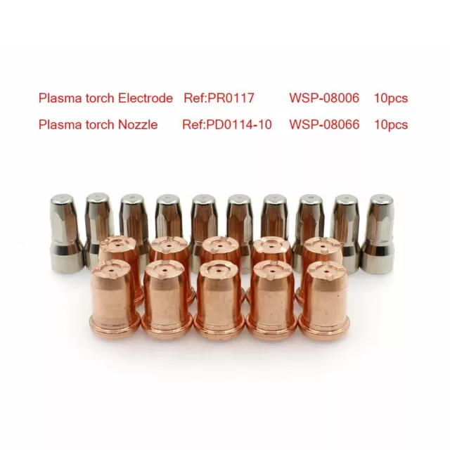 1.0mm Plasma Torche Électrode Réf Kit 20pcs Couper Torche PD0114-10 Set Embouts