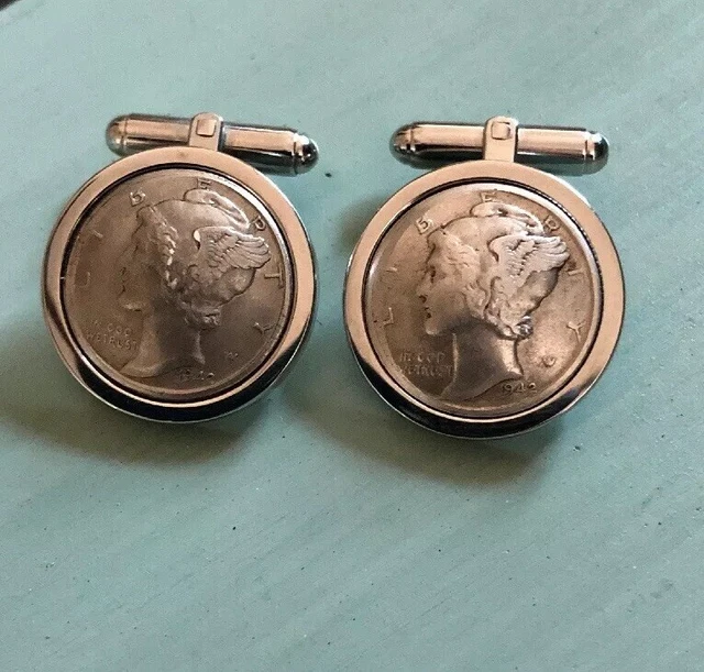 VTG MERCURY DIME Cufflinks Silver Tone Pivot Toggle Bar VTG MERCURY DIME Cufflinks Silver Tone Pivot Toggle Bar
