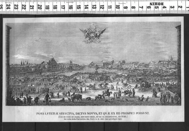 G205 / Engraving 1850 / View Of The Bridge Of Paris Said Bridge New In 1646