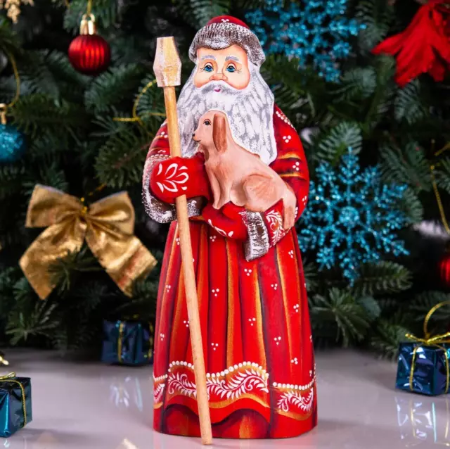 Carved Wooden Santa Claus Figurine 9" Russian Santa Father Frost MADE IN UKRAINE