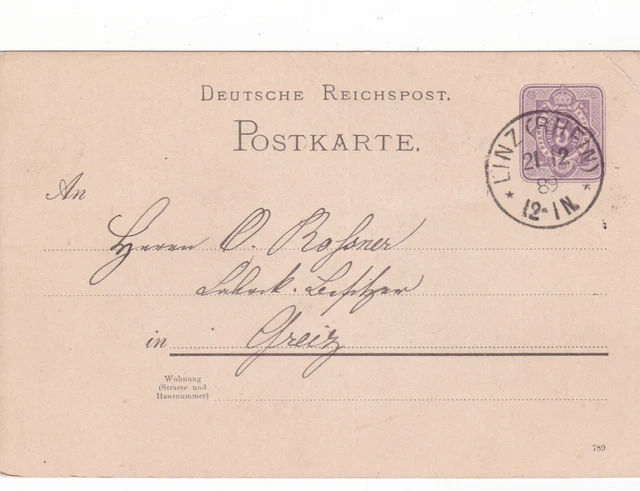 PK Dt.Reichspost , 1889 , Linz (Rhein)