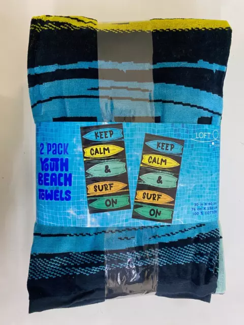 Loft by Loftex Youth Beach Towels 2 Pack Keep Calm & Surf On 30 x 60