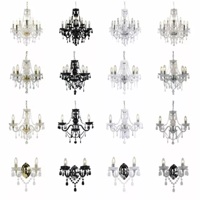 Marie Therese 3/5/9 Ceiling & Wall Light Chandeliers - Clear Black White & Gold