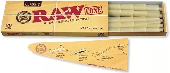 RAW Classic Natural Unrefined Pre Rolled Cones - 20 Cones Per Pack - 98 Special