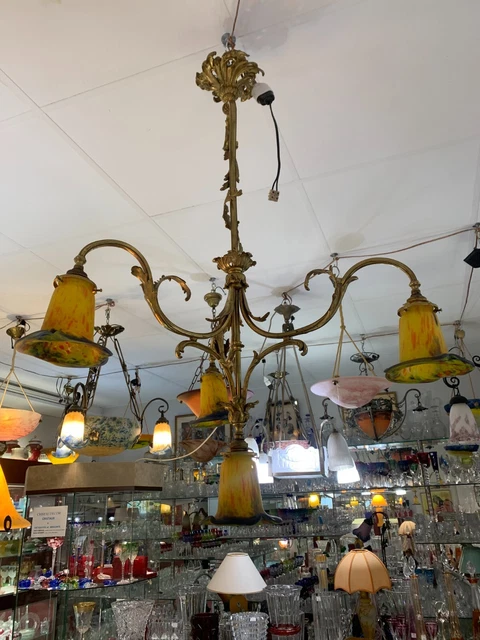 Lustre Déco Ancien En Pâte De Verre 1m2 – 4 Tulipes, 40cm De Diamètre, Style Rétro Chic