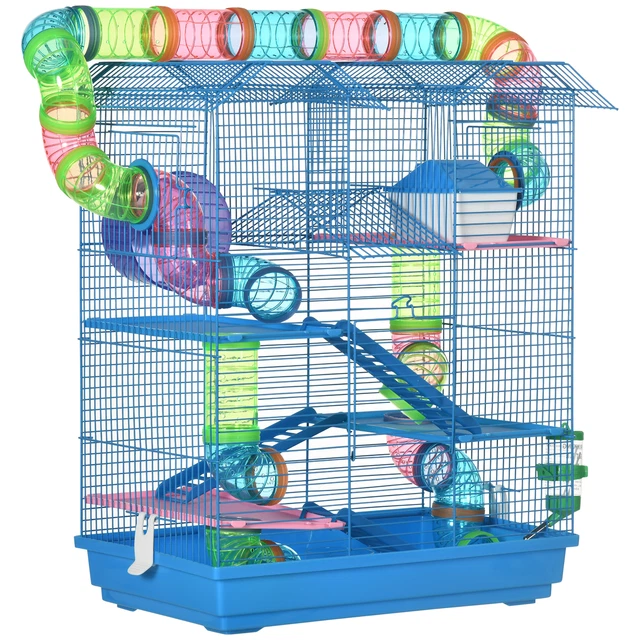 PawHut Gabbia per Criceti e Roditori con Tubi Colorati e Accessori Inclusi