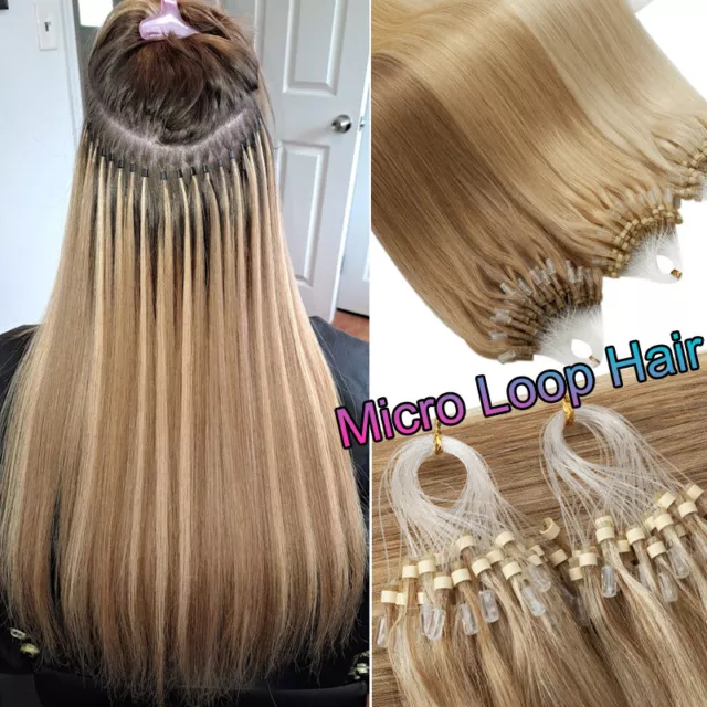 300 Strähnen Microring Echthaar Hair Extensions Micro Loop Bonding Bonds 1g Dick