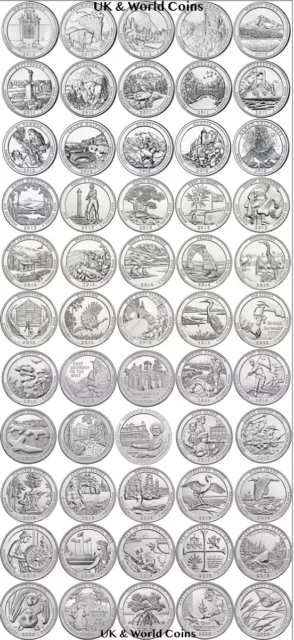 Juegos De 112 Monedas De Cuarto De Dólar De Parques Nacionales De Estados Unidos P+D Año Completo 2010-2021