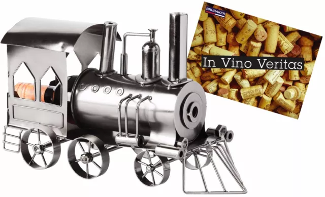 BRUBAKER Porte-bouteille de Vin Locomotive Sculpture en Métal + Carte-cadeau