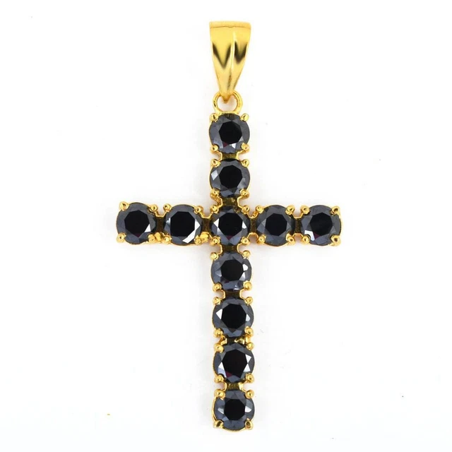 5Ct Certified Black Diamond Cross Pendant AAA Earth Mined -Free Silver Chain