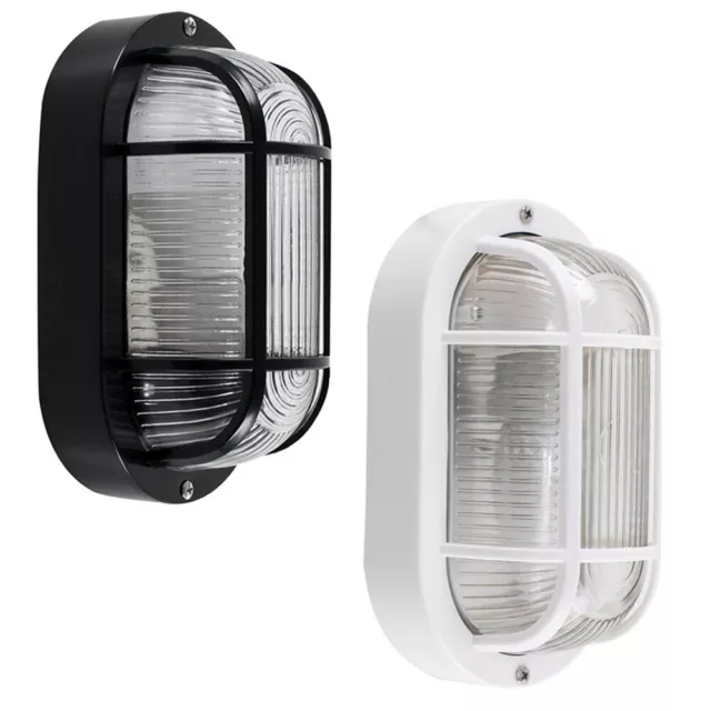 Outdoor Glass Bulkhead Wall Light Black / White Security IP44 LED Cool White