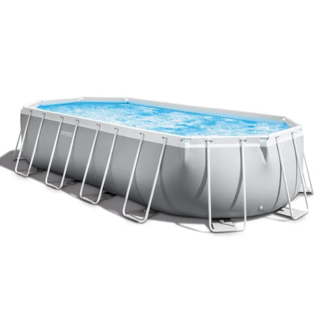Intex 20ft x 10ft x 48in Prism Frame Oval Pool Set Ladder, Cover, Pump(Open Box)