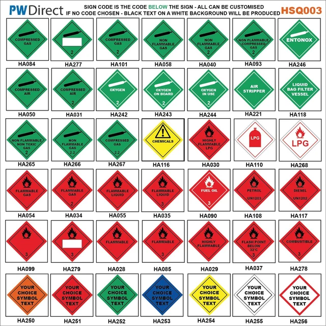 SIGN COMPRESSED GAS Flammable Liquid Oxygen Toxic Lpg 02 Placard ...