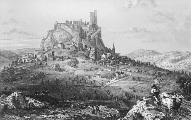 Jolie vue du CHÂTEAU de POLIGNAC au 19eme siècle - Gravure du 19e siècle