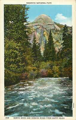 Postcard California Yosemite National Park North Dome Merced River Happy Isles