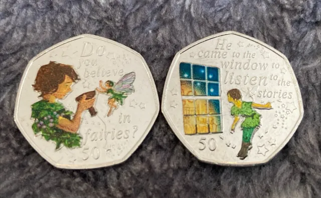 Peter Pan Duo Unc 2 X 50p Coins Fairy 🧚 And 🪟 2020 Series Isle Of Man 🇮🇲