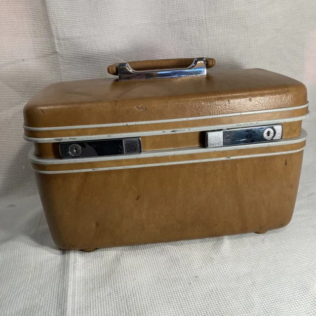 Vintage Samsonite Profile Train Case Luggage With Mirror, Tray, and Keys Tan