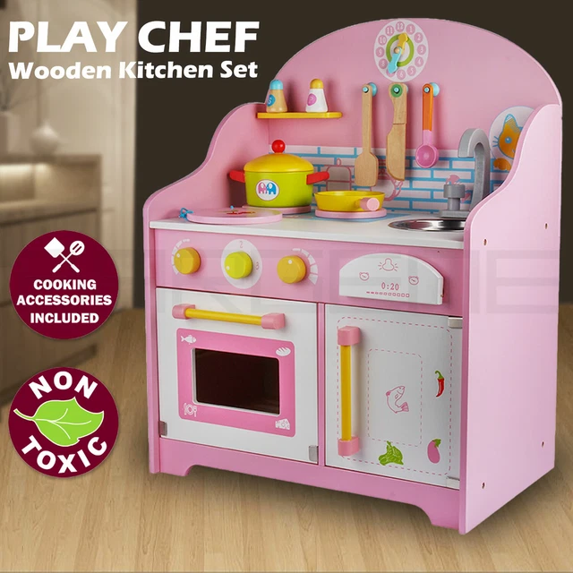 WOODEN KIDS KITCHEN Toy Pretend Play Set Toddler Children Cooking Home ...