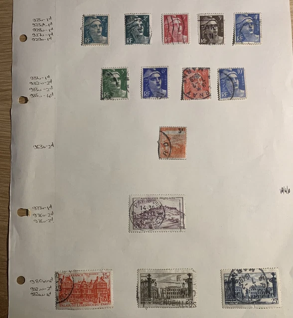 France 1946 Collection Of Fine Used Stamps On Page