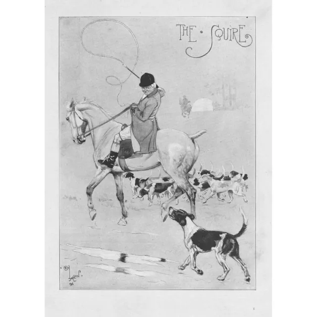 CECIL ALDIN The Squire Fox Hunting - Antique Print 1897