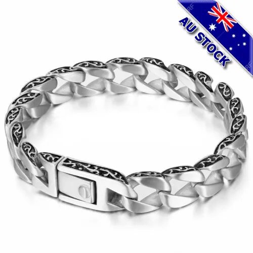Genuine Non Allergic Stainless Steel Link Buckle Chain Heavy Wide Mens Bracelet