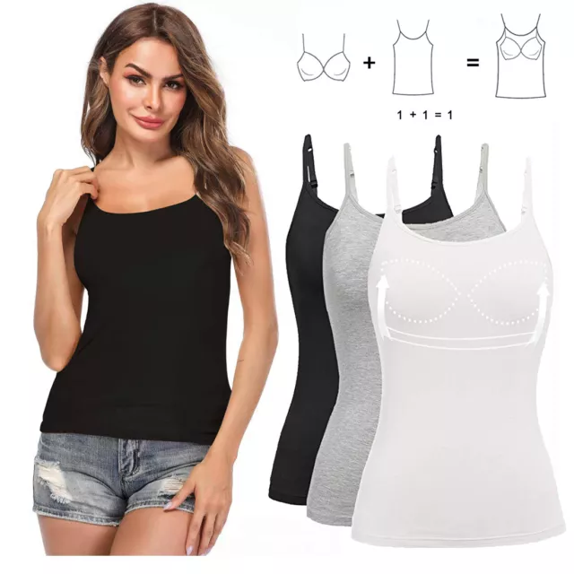 Women Padded Soft Casual Bra Tank Top Women Spaghetti Cami Top Vest Female  Camisole With Built In Bra(gray Xl)