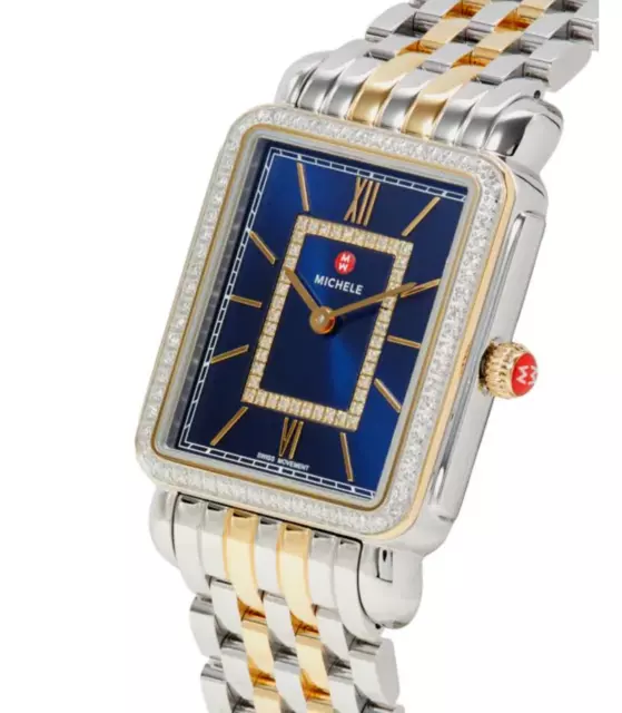 New Michele Deco Ii Diamond Blue Mop Dial Gold Two-Tone Watch Mww06X000045