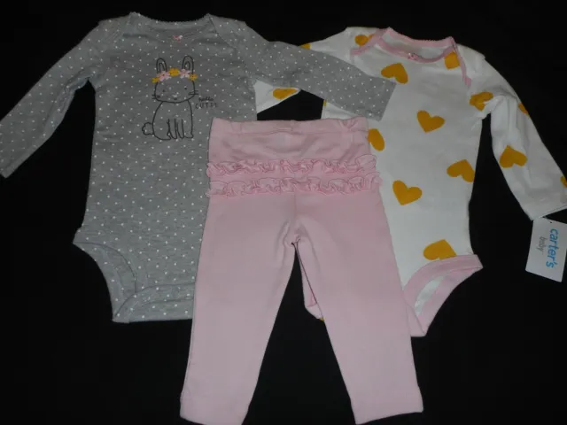 Cute Carters 3-Piece Bunny & Hearts Pants Outfit Clothes - Infant Size 6 Months