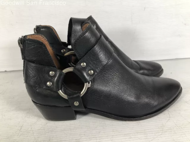 Frye Womens Ray Harness Black Leather Pointed Toe Back Zip Ankle Boots Size 8.5M