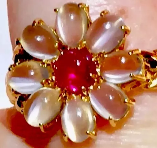 18k Cats eye Moonstone natural Ruby Powerful Female health improving ring