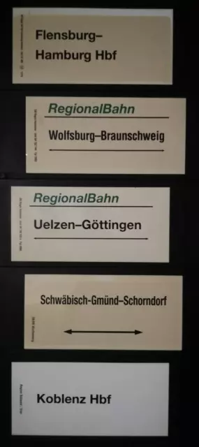 5 original verschiedene Zuglaufschilder (groß) von früher - Außenschilder versch