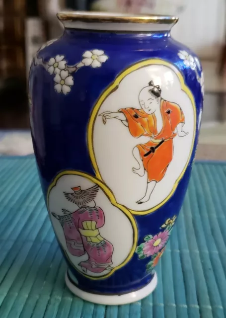 Signed 19Th Century Chinese Enameled Vase People Dancing & Peacock On Prunus