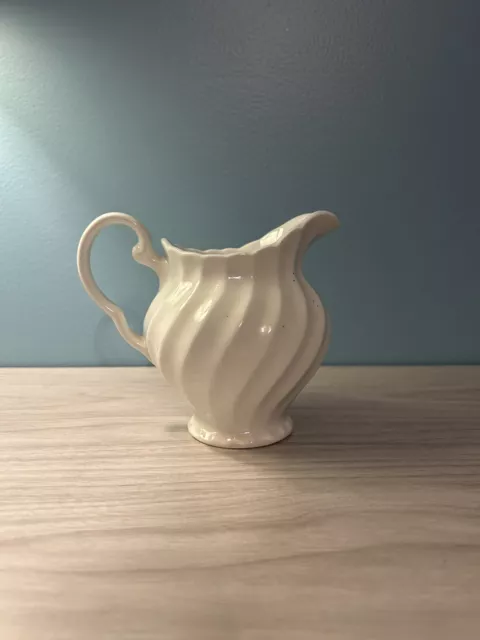 Vintage Creamer White Porcelain England Swirl Pattern Small Pitcher 3