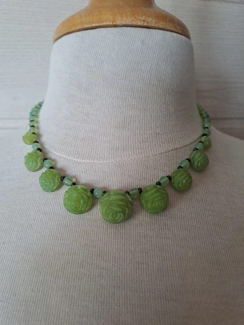 Collier vintage en argent marcassite pierre verte Art déco (Gebraucht