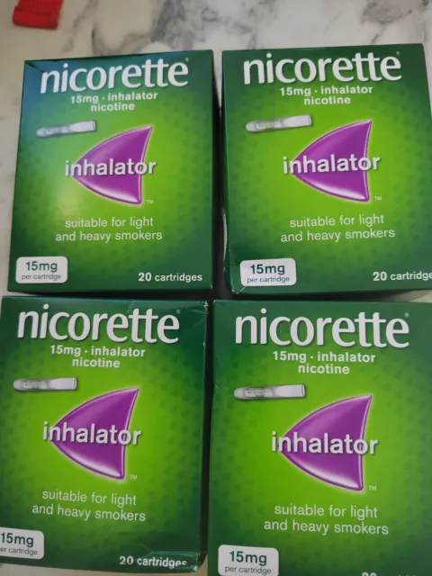 4 cajas inhalador de nicotina Nicorette 20 cartuchos 15 mg (paquete de 4) P&P gratis