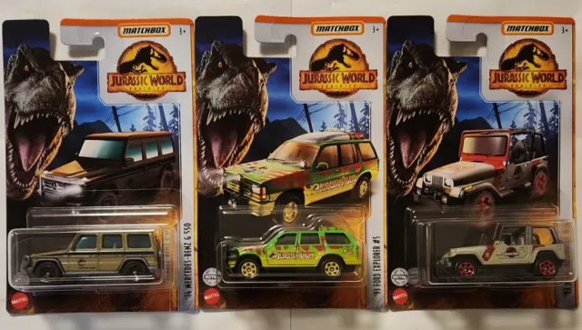 Matchbox Jurassic World Set Of 3 Jeep Wrangler Ford Explorer Mercedes-Benz G 550