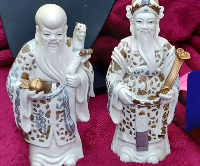 Pair of Chinese Resin? Hand Painted  Wise Men Buddhist  Japanese Figures 3