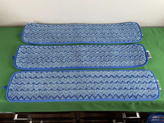 Lot of 3 Rubbermaid Hygen 24" Blue Microfiber Damp Mop Cloth Rag Pad Q411
