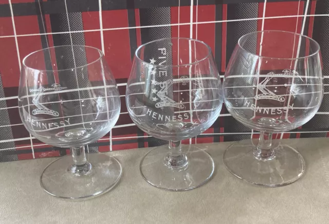 Set of 3 Vtg Hennessy Cognac Snifter Glasses With 3 Star Etched Logo EUC