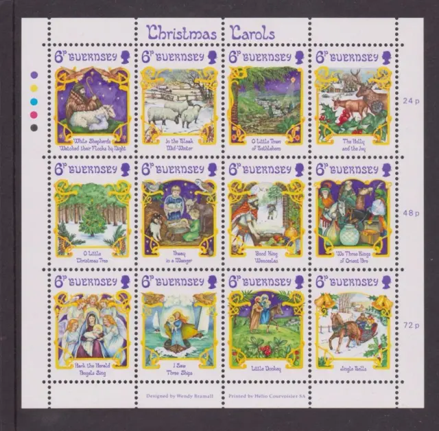 Guernsey Mnh Stamp Set Block 1986 Christmas Carols Sg 381-392