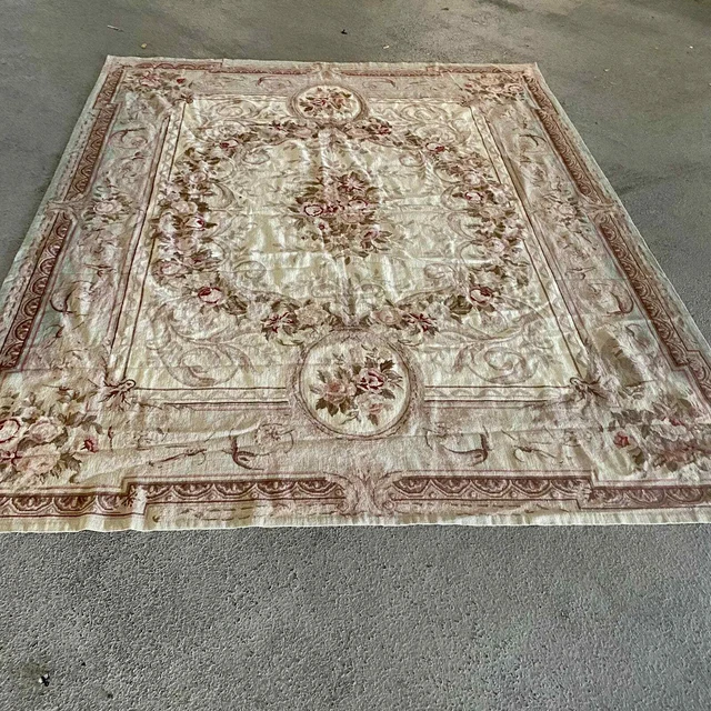 Vintage Needlepoint French Aubusson Room Floral Rug 92" x 120" shabby chic wool Vintage Needlepoint French Aubusson Room Floral Rug 92" x 120" shabby chic wool