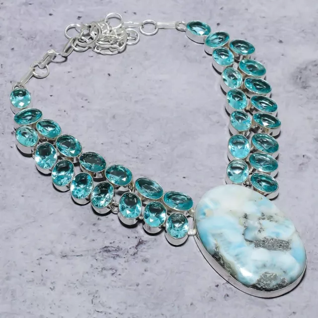 Caribbean Larimar, Blue Topaz 925 Sterling Silver Jewelry Necklace 18"