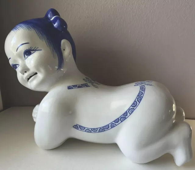 Ming Dynasty Style Porcelain Baby Vtg RARE 1950's Chinese Opium Pillow Headrest